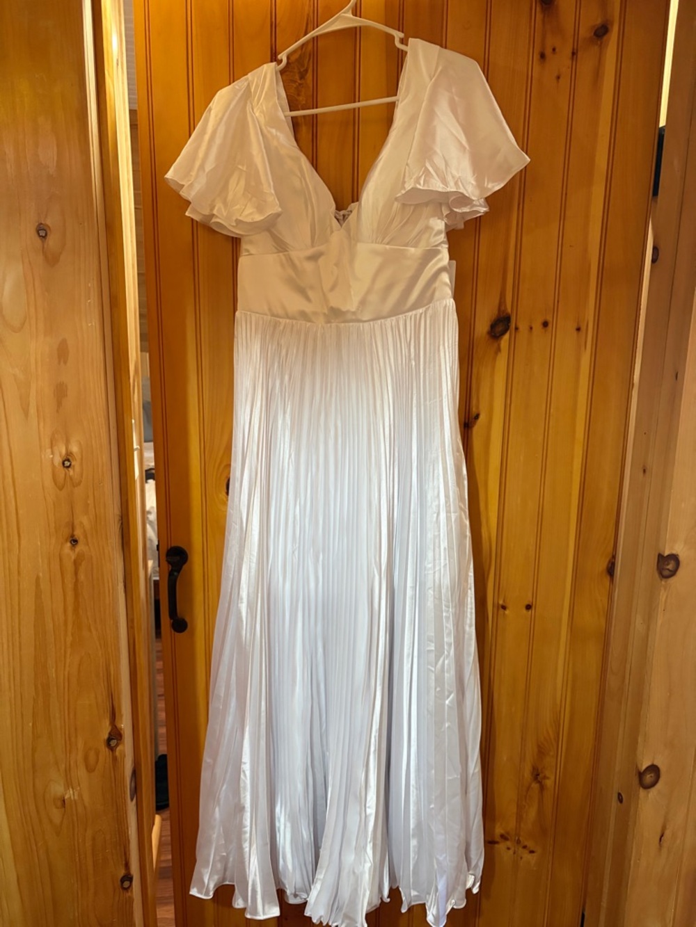 White Pleated Maxi Dress with Flutter Sleeves